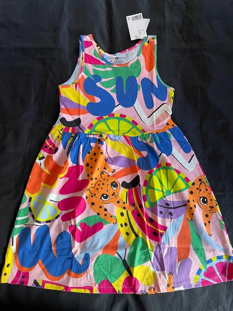 NWT H&M girls size 5T/6 tank dress cotton jersey knit Cat Print