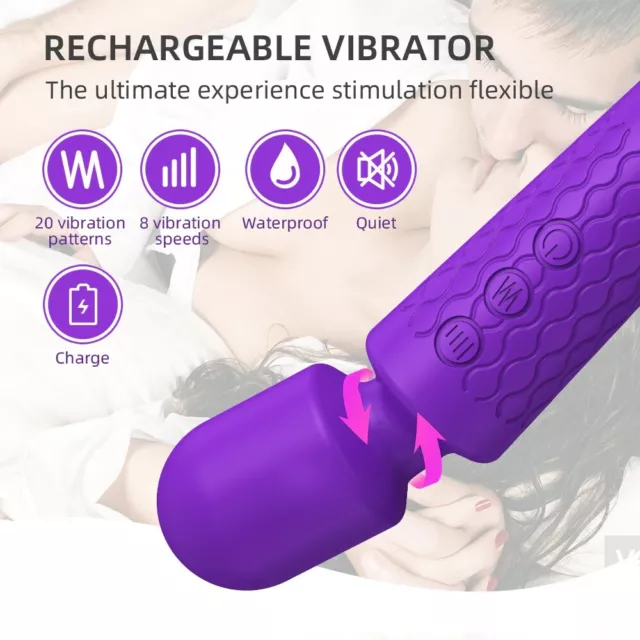 Handheld Massager Wand Full Body Multi-Speed Cordless Vibrator Dildo Women Men 3