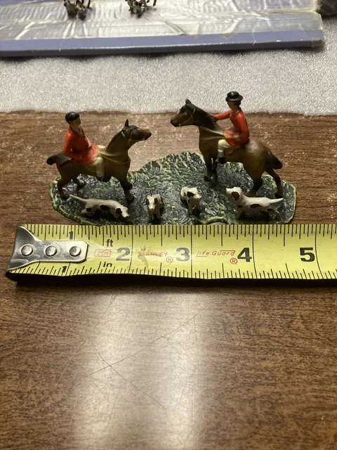 Vintage 4.5” + Long Spelter Fox Hunt Diorama Horse Dogs Huntsman Figure Austrian