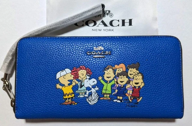 COACH X Peanuts Long Zip Around Wallet Snoopy Friends motif Blue Leather