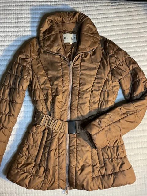 Reiss Brown Belted Puffer Jacket Size Small