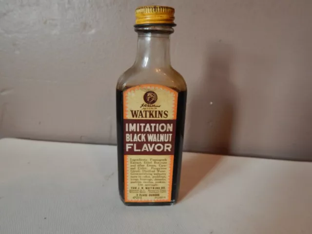 Vintage J.R. WATKINS Imitation Black Walnut Flavor 2 Fl Oz Glass Bottle~#1