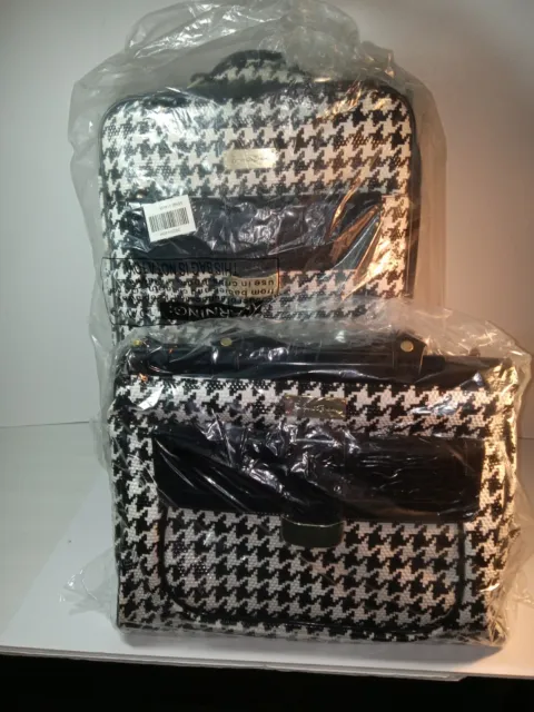 New Samantha Brown Houndstooth 2 Piece Set 20"/Tote Black/White Color Spinner