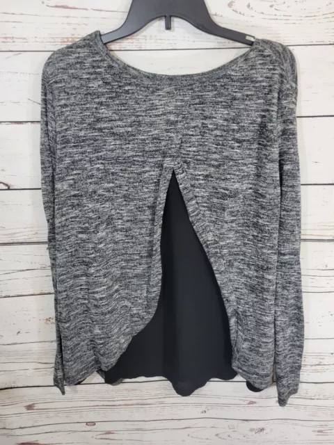 Old Navy Gray Marled Woven Tulip Back Slit Long Sleeve Top Women's Size 2XL 2