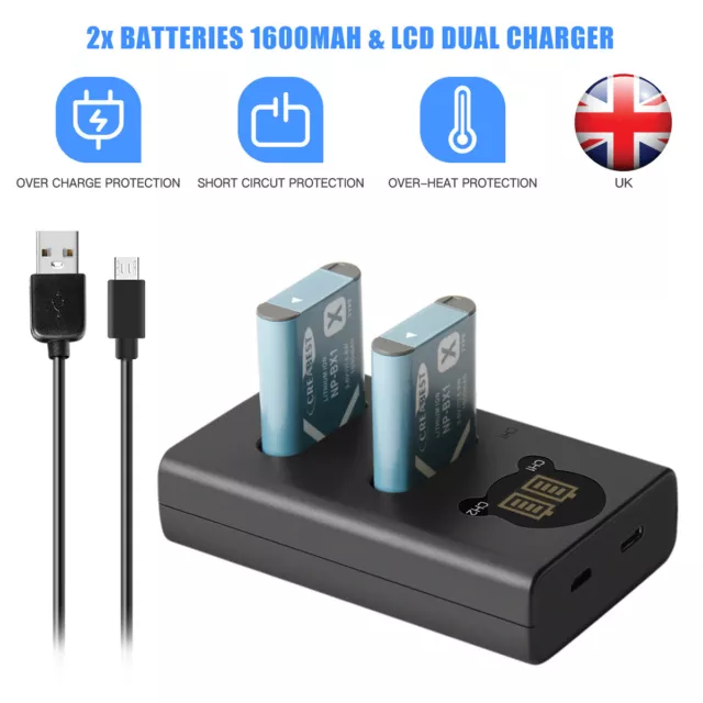 2Pcs Battery + LCD DUAL Charger For Sony NP-BX1 DSC-H400 HX50 HDR-CX240E GWP88VE