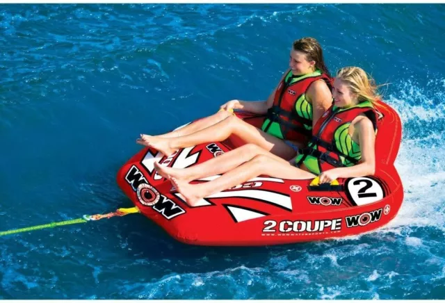 WOW Sports 2 Person Inflatable Towable Cockpit Tube for Boating Coupe Red