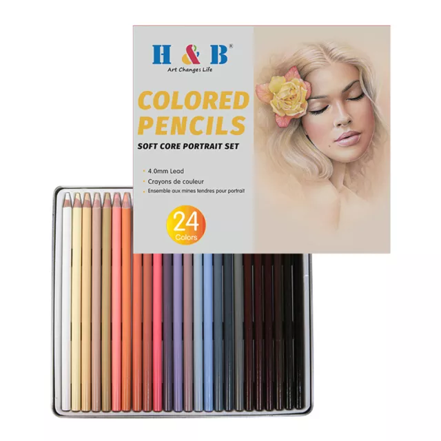 H&B 24 Colors Pencils Set Art Supplies Character Skin Tone Oily Colored D9U4