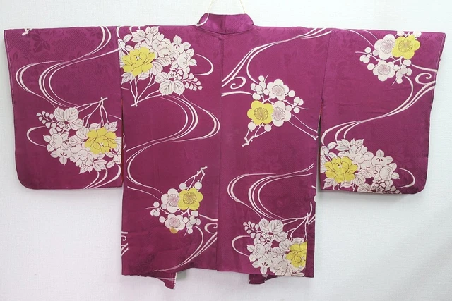 8298C2 Silk Vintage Japanese Kimono Haori Jacket Plum blossom Peony Rinzu