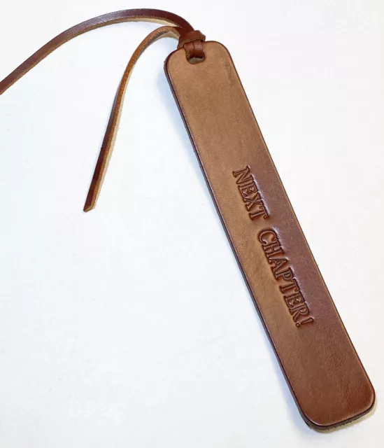 Leather Bookmark "Next Chapter!" Chestnut Leather Page Marker book mark