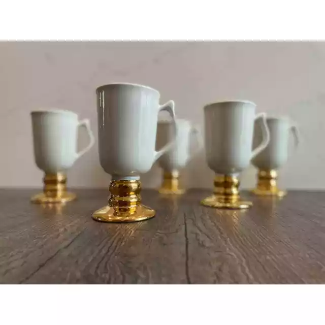 MCM Coffee Mugs Hall Pottery Irish Coffee Mugs Ceramic White & Gold 1272