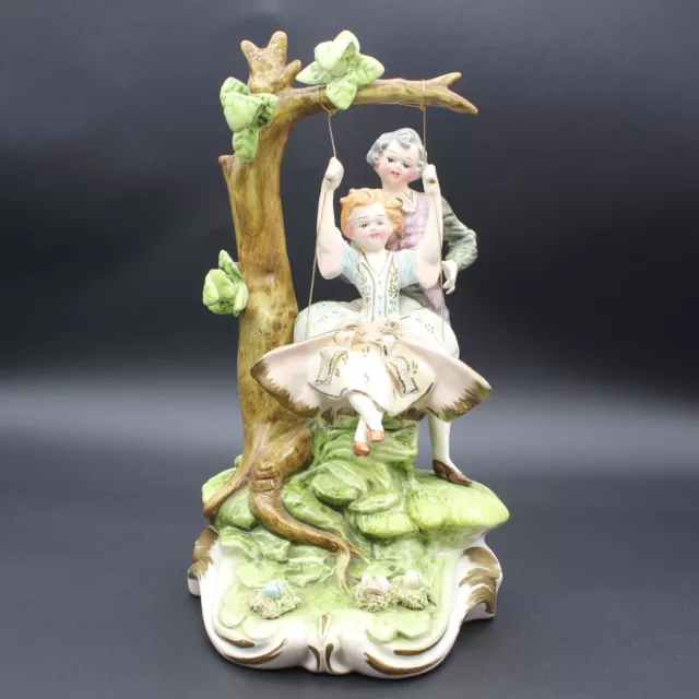 Capodimonte Naples Boy Girl Couple Swinging Figurine Signed K. Tsubota 11"