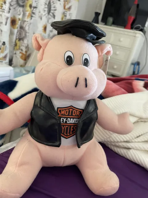 1998 Harley Davidson Pig Biker Hog Stuffed Animal - Vintage Plush Toy 10''