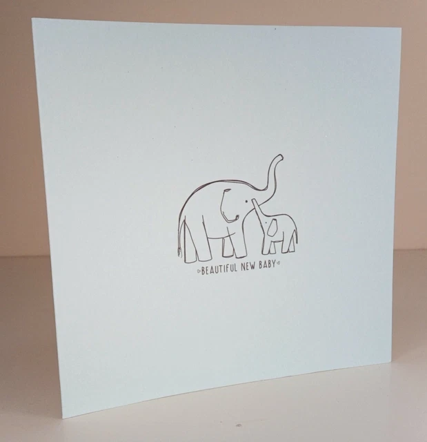 Carte de Vœux - Neuf Bébé Garçon Bleu Éléphant (Vierge Intérieur)