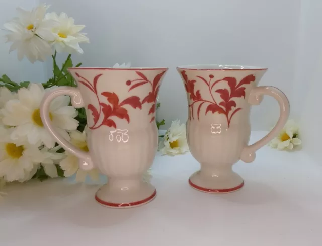 ANDREA by SADEK Red Leaf Red White coffee mug tea cups pedestal hand painted