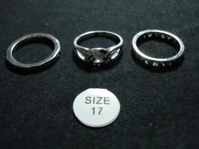 stock 3 anelli misura 17 metallo argento strass affare bigiotteria lotto