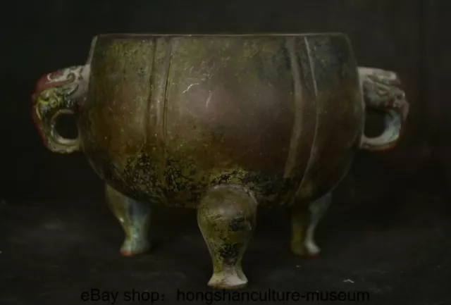 5.6 " Xuande Marked Old Chinese Bronze Dynasty Beast Ear incense burner Censer