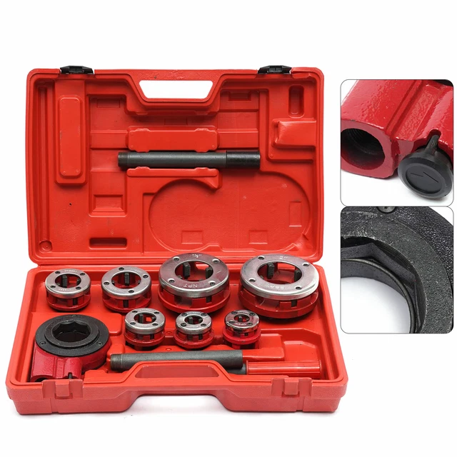 BSPT Pipe Threader 3/8" to 2" Dies Threading Tool Ratchet Kit w/ Handle 7 Size