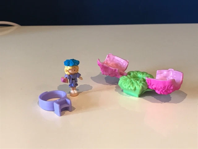 Bague Vintage Polly Pocket Fleur Surprise Avec Oiseau Bleu, Bluebird Toys 1994 – Pour Collection