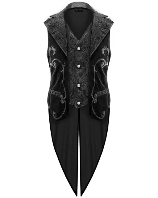 Devil Fashion Hommes Gothique Steampunk Gilet Queue de Pie Velours Noir Damas