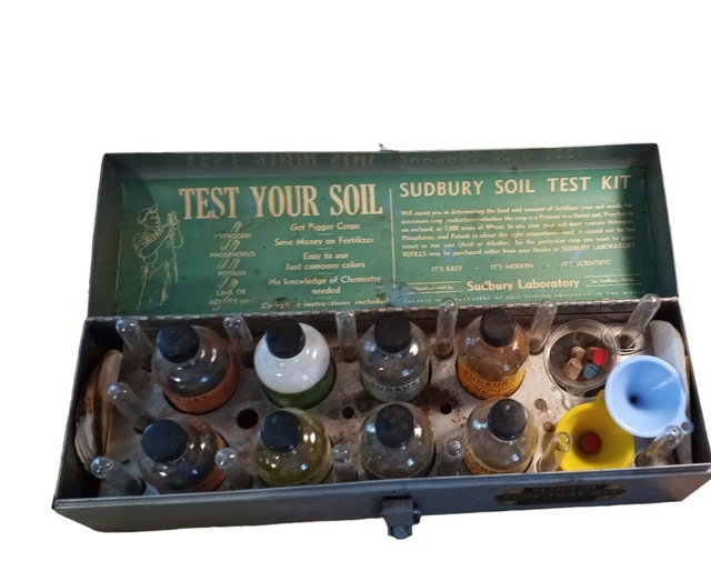 VINTAGE SUDBURY LABORATORY Soil Test Kit Metal Locking Box Decor 1950's