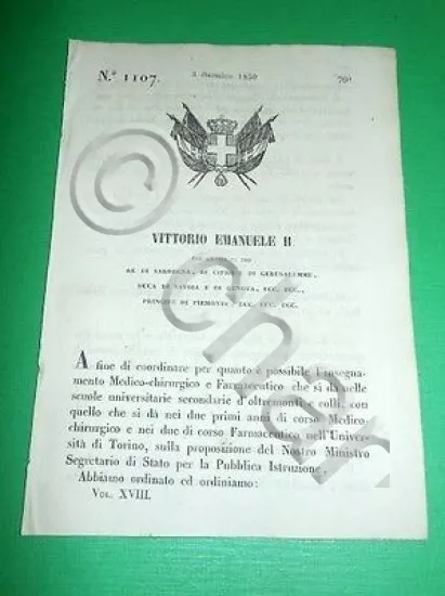 Decreti Regno Sardegna Torino Professori di Chimica e Botanica 1850