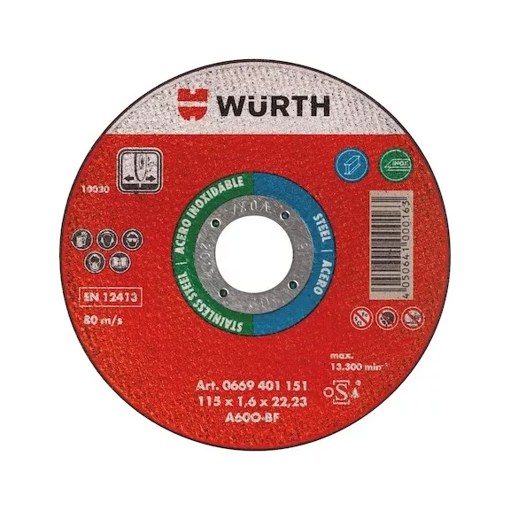 Dischi da Taglio Smerigliatrice 115x1 Acciaio ed Inox 100pz - WÜRTH 0669401150