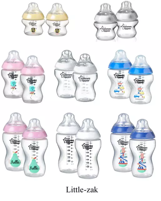 Tommee Tippee Closer 150ml / 260ml / 340ml Decorated Bottles Blue / Pink / Clear