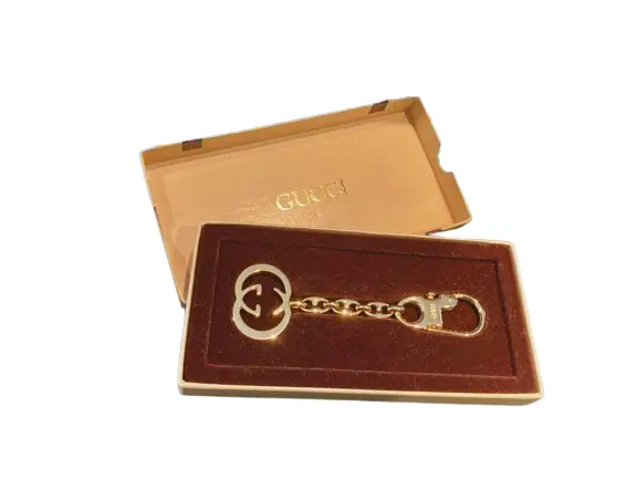 GUCCI Bag Charm Key Ring Key Chain Interlocking GG Logo Gold Italy With BOX 2