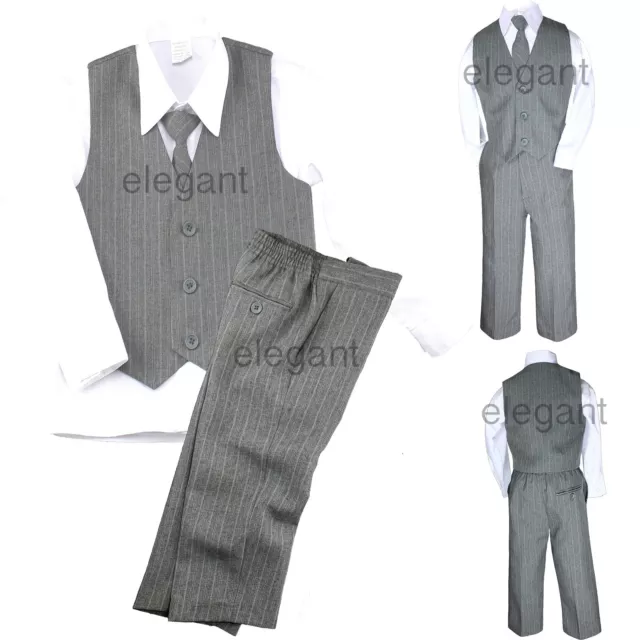 Baby Toddler Boy 4 PC Holiday Recital Formal Wedding Party Tuxedo Suit Gray S-20