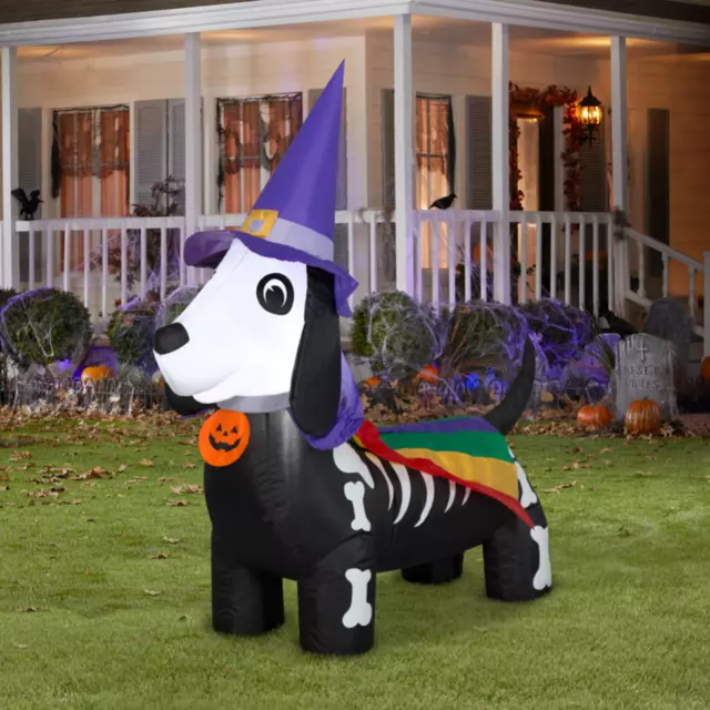 Rainbow Halloween Witch Dog Inflatable Airblown Gemmy 4 Ft Wide NEW 2022 RARE