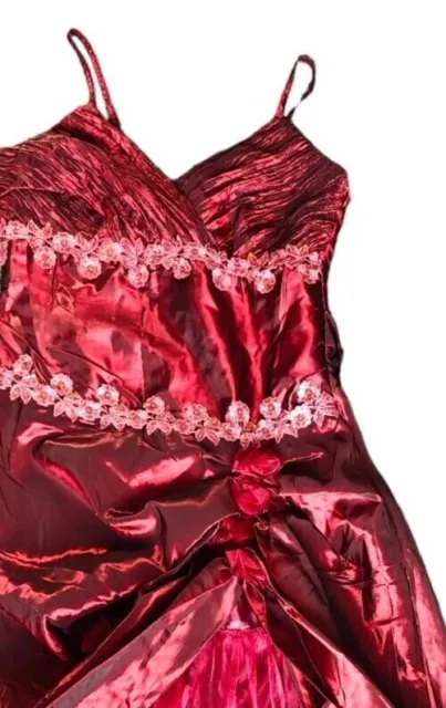 CHERLONE Ladies Burgundy Prom Bridesmaid Satin Taffeta Long Dress Size UK 12/14 3