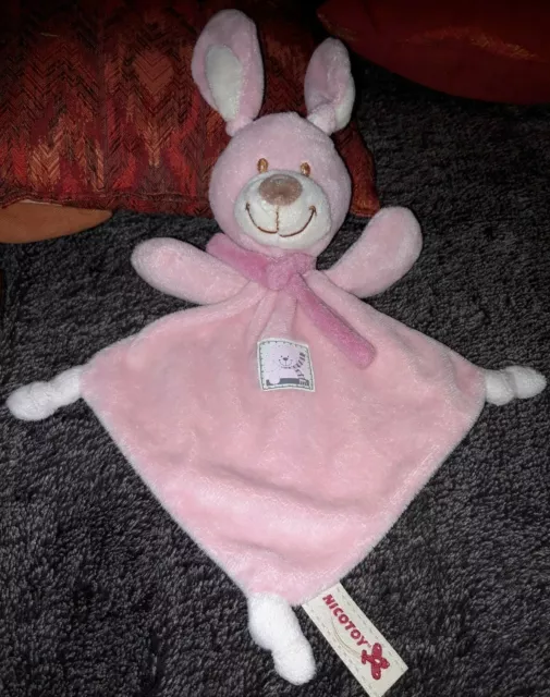 DP1 Doudou plat lapin rose blanc écharpe NICOTOY - Lapin Plat / Semi plat TTBE