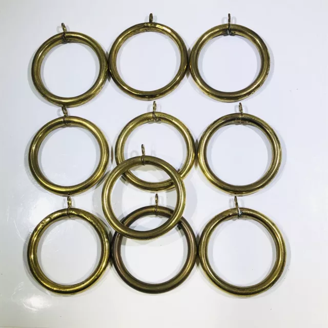 Lot of 10 Vintage All Brass Curtain Rings 2" I.D. by 2-5/8" O.D.