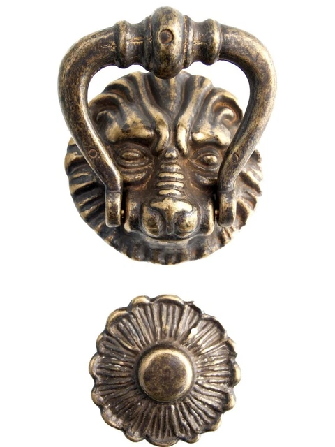 Heurtoir de porte / Marteau d'entrée en laiton vieilli - Tête de lion 3