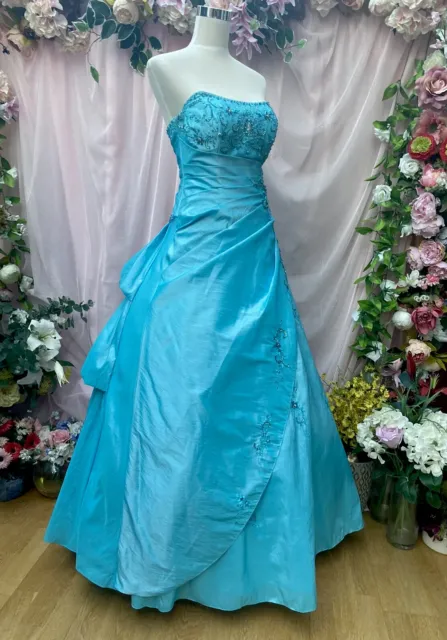 Ladies Special Occasion Ball Gown Cinderella Turquoise Embellished Size 12 UK