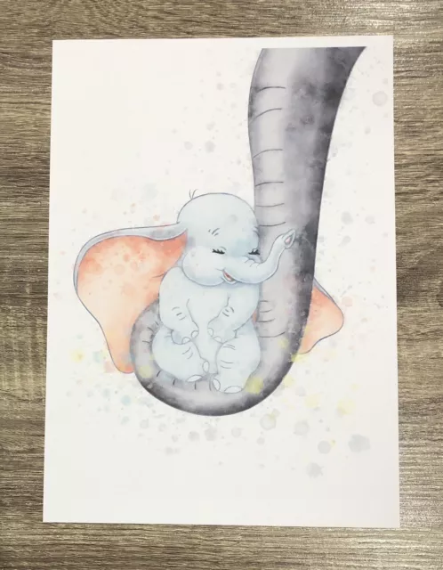 Disney Baby Dumbo Trunk Mum Elephant Nursery Print Wall Art Watercolour Size A4