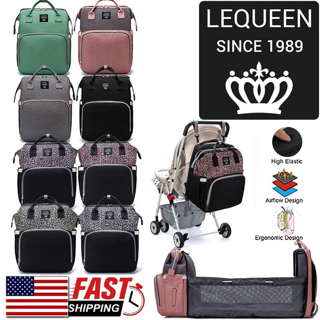 LEQUEEN Mummy Maternity Baby Bags Nappy Waterproof Backpack w/ Foldable Crib US