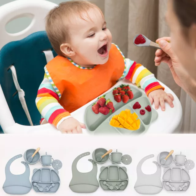 Silicone Baby Toddler Tableware Set Children Non-Slip Dinnerware Baby Toddler √