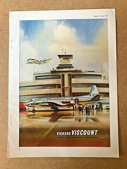 1954 Aircraft Advert VICKERS VISCOUNT AER LINGUS DART PROPELLER TURBINE ENGINES
