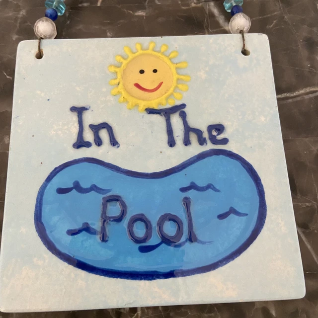 Tile Art Ceramic Handpainted Summer Door Sign In the Pool Swimming Home Decor