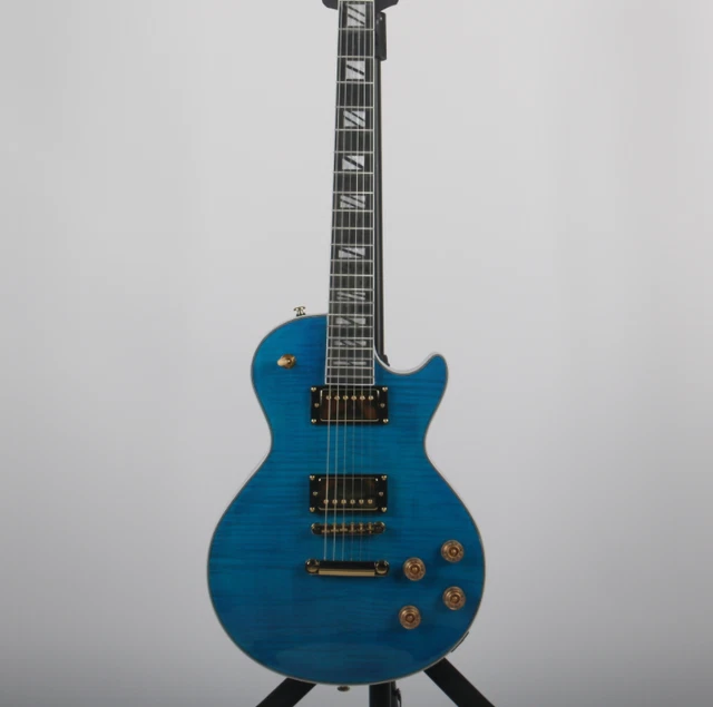 CUSTOM HOLLOW BODY Electric Guitar Blue LP Flamed Maple Top Ebony