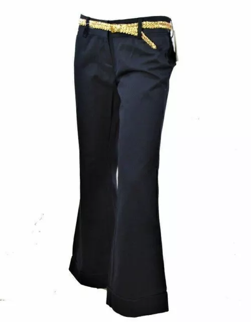 NWT Tommy Hilfiger Low Rise Navy Blue women's Flare Pants 4P & Gold Braided BELT