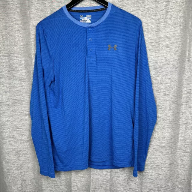 Under Armour Heatgear Mens Blue Long Sleeve Shirt 3 Clip Medium