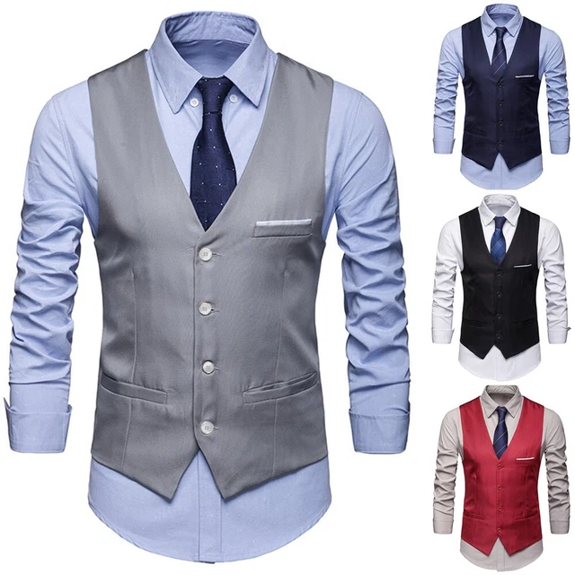 Uomo Ufficio Business Formale Abito Festa Matrimonio Gilet senza Maniche Slim