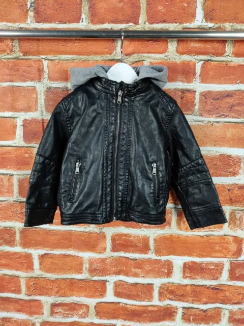 Baby Boys Coat Age 18-24 Months H&M Black Hoodie Biker Jacket Casual Fleece 92Cm