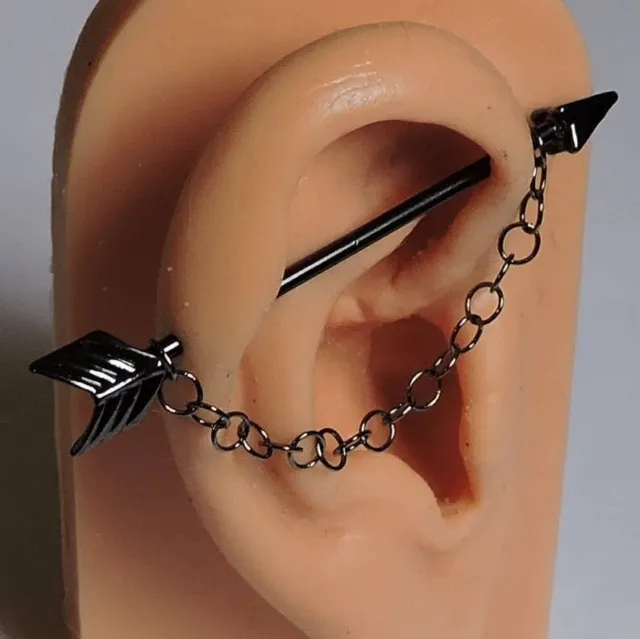 1pcs Gunmetal Black Arrow Industrial Piercing Industrial Bar Earring