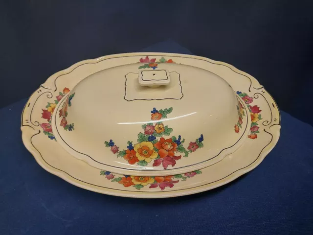 Antique Canonsburg Pottery Georgelyn Sunset Serving Platter W/Dome Lid Beautiful