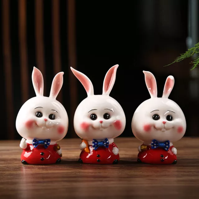 Porcelain Rabbit Statue Cute Easter Decoration Bunny Animal White Red Sculptures
