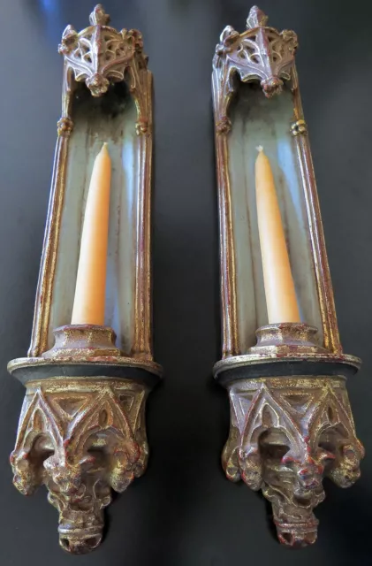 Italian Pair of GOTHIC REVIVAL Wall Candle Sconce Holders 2