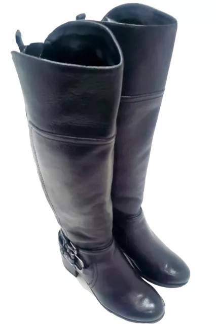 Marc Fisher Black Leather Boots  Women's Riley Tall Shaft Wide Calf Size 5.5M